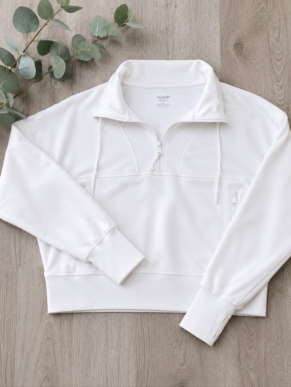 Old Navy Active Dynamic Fleece Cropped Quarter Zip Pullover White Womens Medium - Picture 3 of 5